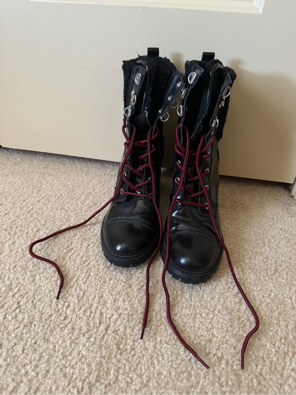 Nine West Black Combat Boots with Burgundy Laces